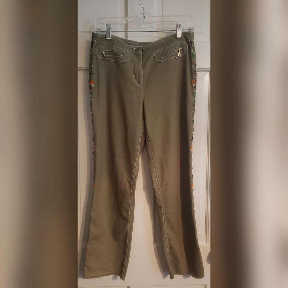 itw by Claude Brown Green beaded and embroidered Pants 6